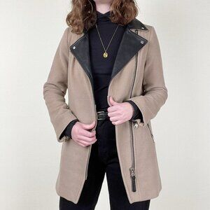 Mackage Wool Cashmere Leather Coat Jacket Moto Long Peacoat Preppy Motorcycle